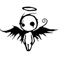 an angel with black wings and a halo on it's head is drawn in the shape