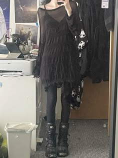 Gray Goth Aesthetic, Tumblr Goth 2014, Cute Goth Winter Outfits, Warm Gothic Outfits, Darkest Academia Fashion, Ghostly Outfits, Gloomcore Outfits, Intj Aesthetic Outfit, Goth Simple Outfits