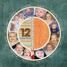 a baby's photo collage with the number twelve months on it, surrounded by pictures of babies