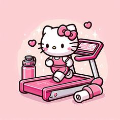 hello kitty on a pink treadmill