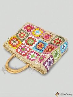 Bird in Bag - Double-Handle Woven Luggage Bag Multicolor Rectangular Satchel With Adjustable Handle, Multicolor Rectangular Bag With Adjustable Handle, Rectangular Crochet Bag With Leather Handles, Rectangular Crochet Shopping Bag, Luggage Bag, Bird In Bag, Luggage Bags, Straw Bag, Straw