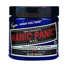 Blue Moon Semi-Permament Haircolor by Manic Panic, 4 Oz ; UPC: 612600110418 Manic Panic Blue Moon, Manic Panic Blue, Hair Color Plum, Schwarzkopf Color, Dyed Hair Blue, Hair Color Cream, Semi Permanent Hair Color, Permanent Hair Dye, Dark Brown Hair Color