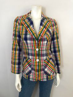 Vintage Women's 70's Campus Casuals, Rainbow Plaid, Button Down, Jacket (S) by Freshandswanky on Etsy Scotch And Soda Women Jackets, Burgundy Shorts, Plaid Jacket, Long Sleeves Jacket, High Waisted Shorts, Vintage 70s, Shirt Shop, Women's Blazer, Vintage Ladies