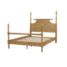 a wooden bed frame with two posts on each side