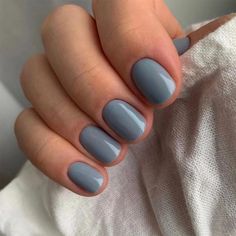 Nail Color Solid, Nail Solid Colors, Short Grey Nails, Super Short Almond Nails, Nail Inspo Solid Color, Grey Blue Nails, Blue Grey Nails, Nail Jelly, Grey Nails