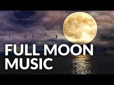 full moon music with birds flying over the water and stars in the sky above it