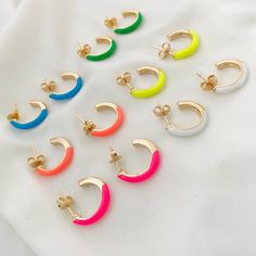 Neon Enamel Hoop Earrings, Colorful Huggie Hoops, Small Enamel Hoops, 18K Gold Filled Earrings, Summer Jewelry, Earrings for Girls - Etsy Multicolor Enamel Hoop Earrings, Earrings For Girls, Earrings Summer, Earrings Colorful, Face Earrings, Gold Filled Earrings, Happy Face, Girls Earrings, Summer Jewelry