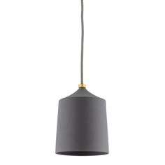 a gray light hanging from a ceiling fixture