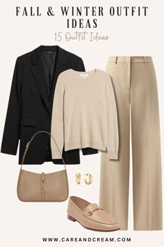 15 Cute and Cozy Fall & Winter Outfit Ideas You'll Definitely Want to Copy What To Wear To A Business Dinner, Fall Looks For Women Outfit Ideas 2024, Fall Work Outfits 2024, Business Casual Fall Outfits For Women, Beige Blazer Outfits Women, Fall Business Outfits, Beige Sweater Outfit