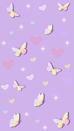 many different colored butterflies on a purple background