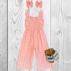 Includes jumpsuit only. Complete the look with our matching hair bows, necklaces and silver glitter sandals! Available here, sold separately! BOWS https://pilarroseboutique.etsy.com/listing/1085069330 SANDALS https://pilarroseboutique.etsy.com/listing/1168244233 Cute Solid Color Spring Onesie, Pink Spring Onesie For Playdate, Pink Jumpsuits And Rompers For Playwear, Cute Solid Color Jumpsuits And Rompers For Playwear, Pink Jumpsuits And Rompers For Spring Playtime, Pink Olive, Outfit Pink, Glitter Sandals, Lace Jumpsuit