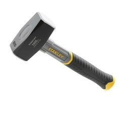 stanley hammer with yellow tips and black handle on white background in front of the camera