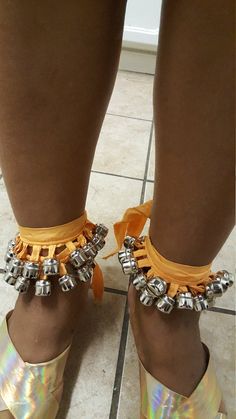 Ankle Tambourine shaking Bells is used During an African Traditional Dance. Helps to give a beautiful rythem to Music. 2 piece sold as set African Traditional Dance, Tambourine Necklace, Stomp Dance, Traditional Dance, American Denim, Tambourine, African Beads, Rattles, Coral Beads