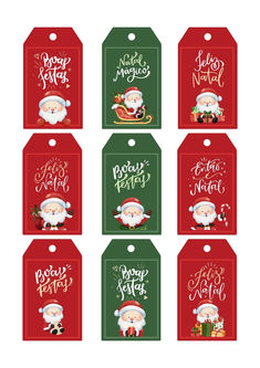 six christmas gift tags with santa claus on them