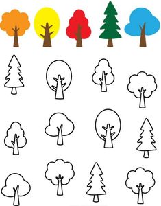 trees with different colors and shapes are shown in this drawing lesson, which shows how to draw