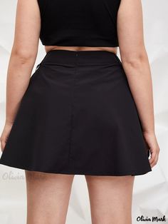 Olivia Mark - High-Waisted Solid Color Mini Skirt with Flap Pockets, Black - Plus Size, Featuring Stylish Grommet Eyelet Detailing Plus Size Black Skirt, High Waisted Black Skirt, High Waisted Mini Skirt, Plus Size Chic, Formal Dresses For Women, Plus Size Skirts, Streetwear Women, Skirts With Pockets, Black Skirt