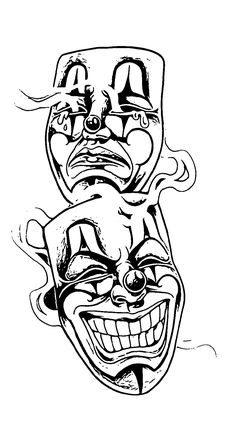 a black and white drawing of a clown face