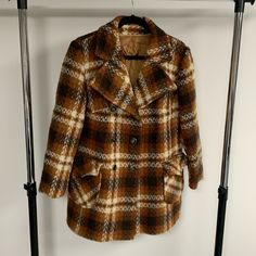 Vintage Buscher Modell Plaid Coat Size M. In Excellent Condition. Chest: 21” Across Front Waist: 20” Across Front Length: 32” Arm Length: 25” Vintage Long Sleeve Plaid Outerwear, Vintage Brown Double-breasted Pea Coat, Plaid Double-breasted Outerwear With Button Fastening, Plaid Double-breasted Outerwear With Button Closure, Vintage Plaid Long-sleeve Outerwear, Plaid Coat, Jackets & Coats, Jackets For Women, Plaid