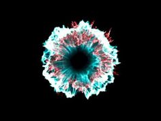 an eyeball is shown in the dark with red and blue streaks on it's iris