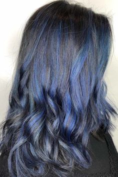 Black Hair With Blue, Hair Colors To Try, Spring Hair Color Trends, Hair Stripes, Dark Brunette Hair