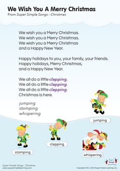 a christmas card with elves and snowmen on the bottom, in blue text below