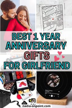 the best year anniversary gifts for girlfriend with pictures and text that reads, best 1 year anniversary