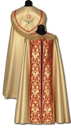 Gold cope with red accessories The cope is made of embroidered stripes Made of lightweight and pleasant to the touch fabric. Elano-wool fabric. High quality product of a Polish manufacturer of liturgical vestments. Length about 148 cm / 58.3 inches Cope made with great care and attention to detail, Made of airy fabric. Buying this cope, you receive not only high quality workmanship, but above all the beauty that enriches the liturgy. Red Embroidered Chasuble For Church, Traditional Red Chasuble For Ceremonial Use, Liturgical Vestments, Embroidered Stripes, Red Accessories, Handmade Gold, Wool Fabric, Poland, Art Collection