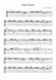 Video Games (Lana Del Rey) - Easy Ukulele Fingerpicking Tab Guitar Tabs Lana Del Rey, Video Games Lana Del Rey, Guitar Tabs And Chords, Easy Guitar Tabs, Lana Del Rey Songs