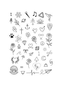 the back side of a white sheet with black ink on it and various symbols in different shapes