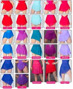 many different types of skirts in various colors