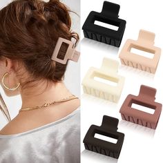 PRICES MAY VARY. What You Get -- You can get 5 pieces hair clips. Size - 1.96 x 1.37 x 1.88 inch, 5 solid colors available, you can choose the color according to your outfits. Premium Material -- Made of high quality plastic and powerful metal spring, non-slip, sturdy and hard to break, strong interlocking teeth can hold up your hair tightly without hurting your hair. Ideal for All Hairstyles -- Perfect for decorating all kinds of hair types, short hair, long hair, straight hair, curly hair, etc Autumn Hair Accessories, Thick Hair Styles Medium, Jaw Clip, Black Hair Clips, Small Hair Clips, Thick Curly Hair, All Hairstyles, Hair Clamps, Hair Claw Clips