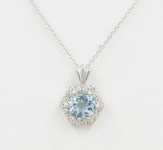 Hexagon Necklace, Necklace White Gold, Aquamarine Pendant, Dainty Pendant, Aquamarine Necklace, Necklace Diamond, Halo Pendant, Necklace Shop, Pretty Jewelry