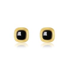 The allure of black onyx, a stone steeped in the symbolism of strength and protection, finds its form in the "Nocturne" Square Clip Earrings. These earrings embody a quiet confidence, balancing the deep, velvety hue of the onyx with the warmth of 18k Gold Vermeil. Crafted to frame the face with elegance, they offer a refined yet bold statement for both day and night. Materials: Natural black onyx, set in 18k Gold Vermeil over sterling silver. Charm Dimensions: 15mm x 15mm, offering a structured, Polished Onyx Earrings For Gift, Timeless Black Tarnish Resistant Jewelry, Black Onyx Earrings With Polished Finish, Classic Black Earrings With Polished Finish, Black Onyx Timeless Jewelry, Minimalist Tarnish Resistant Black Earrings, Minimalist Black Tarnish Resistant Earrings, Elegant Black Tarnish-resistant Earrings, Timeless Black Onyx Jewelry