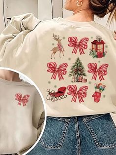 Vintage Christmas Cheer: Santa Claus Sweatshirt for Festive Comfort Womens Christmas Shirts, Estilo Preppy, Trendy Graphic Tees, Round Neck Sweatshirts, Holiday Wardrobe, Christmas Bows, Christmas Women, Christmas Cheer, Christmas Shirt