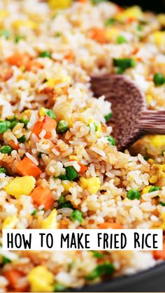 rice and vegetables are mixed together in a skillet