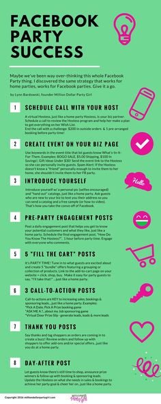 Save this Facebook Party infographic for a simple-to-follow 8 step formula to holding successful Facebook Parties. You'll want to share this one with your team! Norwex Party, Thirty One Party, Scentsy Party, Party Plan, Mary Kay Business, Facebook Party, Perfectly Posh