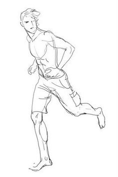 a drawing of a man running with his foot in the air and one hand on his hip