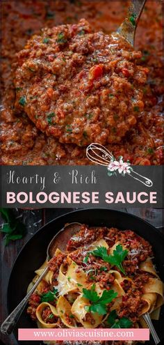 hearty and rich bolognesiane sauce in a skillet