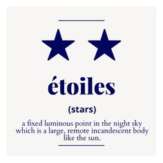 two stars with the words etoiles stars written below them in english and french