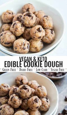 vegan and ket - free edible cookie dough with chocolate chips on the side