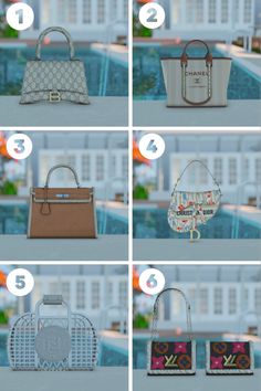 the different types of purses are shown in multiple pictures, including one with a handle and