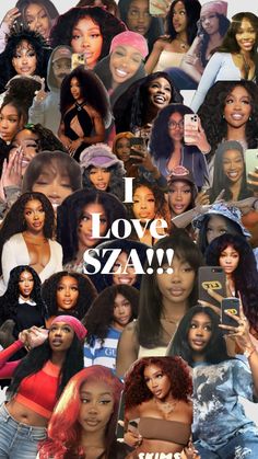 i love szaaw collage with black women in different colors and hair styles