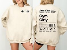 Gym Girly: Leg Day Crafted with premium cotton, polyester, and spandex, for enhanced stretch and recovery, comfort, and durability. For best results, wash on cold and hang to dry. This Gildan 18000 Crewneck Sweatshirt comes in standard unisex sizing. For a more oversized fit, consider sizing up. For those aiming for an oversized "T-shirt Dress" vibe, we recommend going up 2 sizes. Please consult the size chart to ensure the perfect fit for you. If you don't see the color that you want, message us to see if we can make it happen Rest assured, a tracking number will be provided once your order is shipped. Should you encounter any issues or have questions, please don't hesitate to reach out. Your satisfaction is our top priority! Please note: Due to the direct-to-garment printing process, col Gym Activewear Crew Neck With Text Print, Trendy Letter Print Activewear For Gym, Sporty Text Print Activewear For Gym, Crew Neck Gym Activewear With Text Print, Crew Neck Activewear With Text Print For Gym, Athleisure Gym Activewear With Text Print, Workout Sweatshirt With Letter Print For Sports Season, Comfortable Letter Print Activewear For Workout, Letter Print Sweatshirt For Sports Season Workout