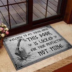 a welcome mat with the words'welcome to my living home this door is lucky for your protection not mine