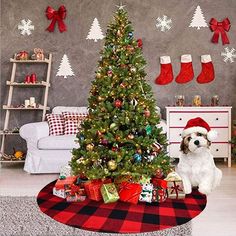 cheap tree skirts Plaid Christmas Tree Skirt, Burlap Christmas Tree