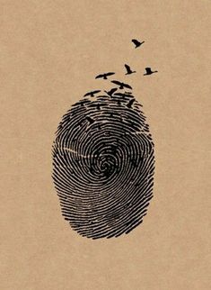 a fingerprint with birds flying over it