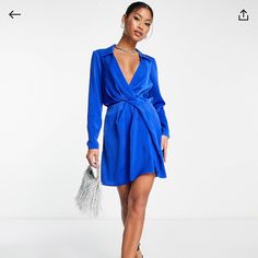 Nwt. Asos Royal Blue Dress. Size 12. Chic Blue Midi Shirt Dress, Blue V-neck Shirt Dress For Day Out, Elegant Blue Shirt Dress For Day Out, Royal Blue Long Sleeve Mini Dress For Spring, Chic Royal Blue Long Sleeve Midi Dress, Chic Blue Formal Mini Dress, Chic Blue Mini Dress For Formal Occasions, Chic Blue Shirt Dress For Party, Blue Summer Shirt Dress For Party