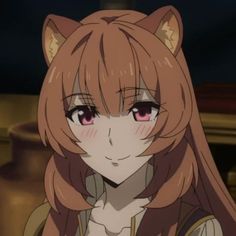 an anime character with long hair and pink eyes wearing a cat ears outfit, looking at the camera