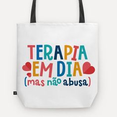 a tote bag with the words terrapa emdia in different colors