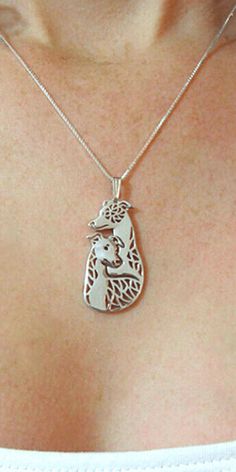 Cute whippet dogs necklace. Two whippets guarding the wearer of this perfect gift necklace. The perfect jewelry for dog lovers. #whippets #dogs #dog #doglover #puppy #puppies #puppylover #cute #cutedog #cutepuppy #cutedogs #cutepuppies #jewelry #necklace #gold #silver Dogs Necklace, Whippet Dog, Dog Necklace, Whippet, Gorgeous Jewelry